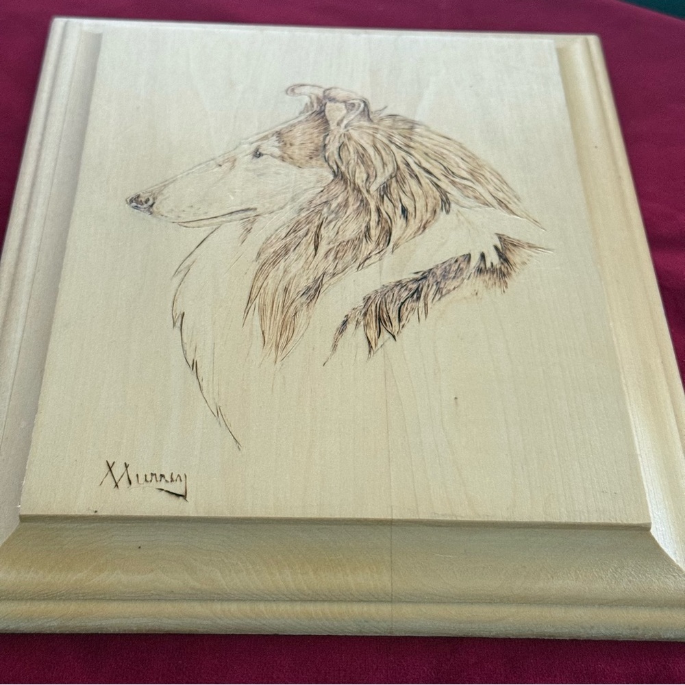 Wooden Collie Art Plaque by Murray